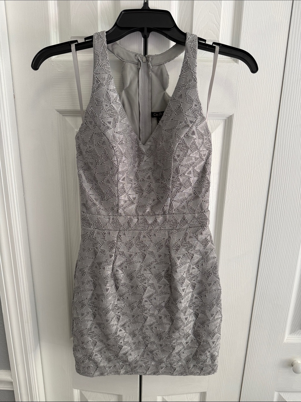 City Studio Silver Textured V-Neck Cocktail Dress